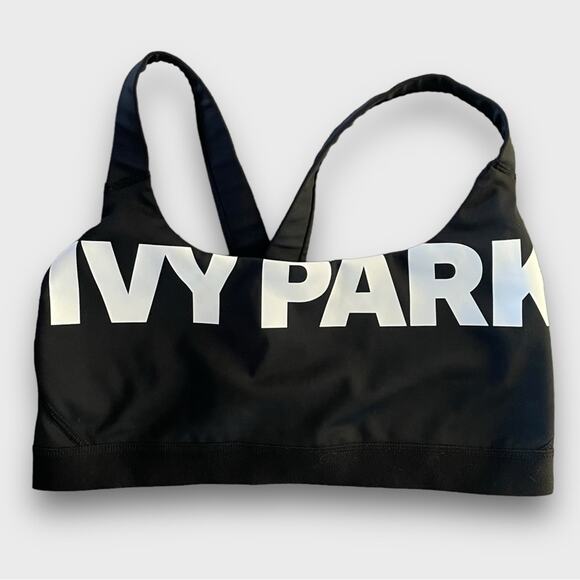 IVY PARK NWOT COLOR BLOCK LOGO BLACK MESH LINED SPORTS BRA LARGE - Picture 3 of 11
